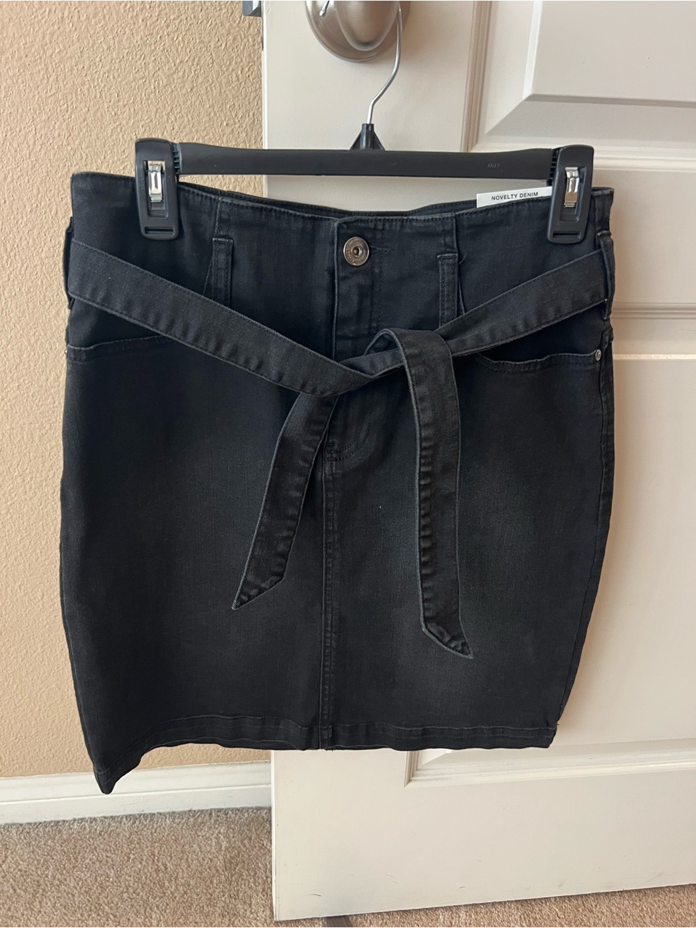 INC International Concepts Black Tie-Waist Denim Mini Skirt